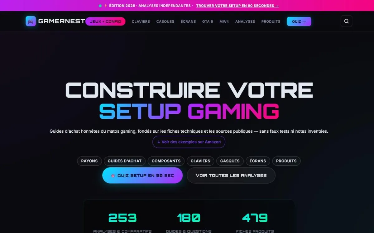 Capture de GamerNest : guides d'achat pour le setup gaming
