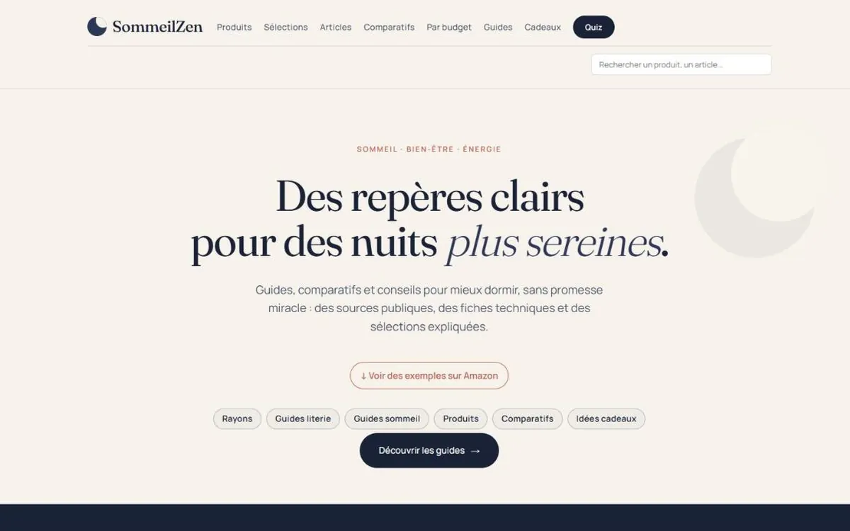 Capture de SommeilZen : guides et comparatifs sommeil et literie
